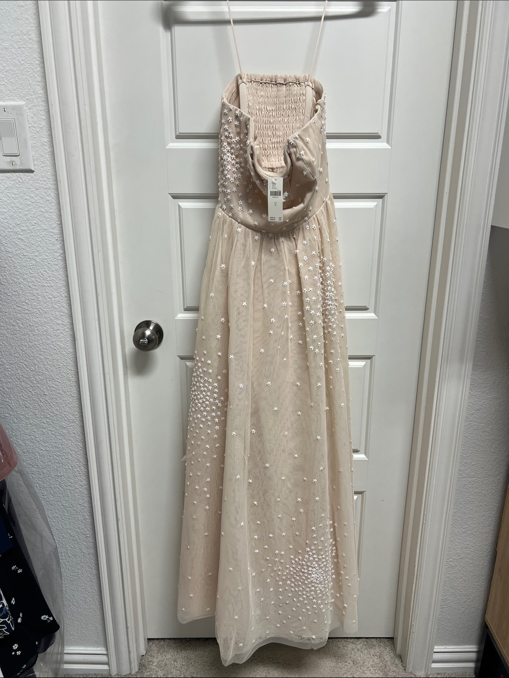 NWT BHLDN Blush Pink Embellished Strapless Maxi Dress